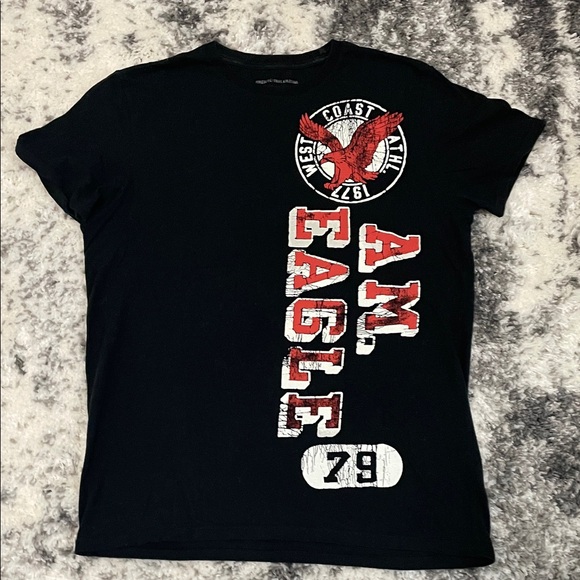 American Eagle Outfitters Black Tee with Orange and White Graphics - Picture 1 of 1
